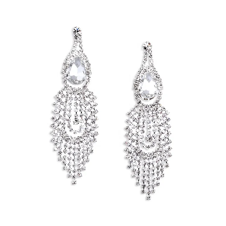 

Design Rhinestone Tassel Water Drop Earrings Dangle Women Jewelry for Bridal Wedding Gift Party, Silver as pictures show