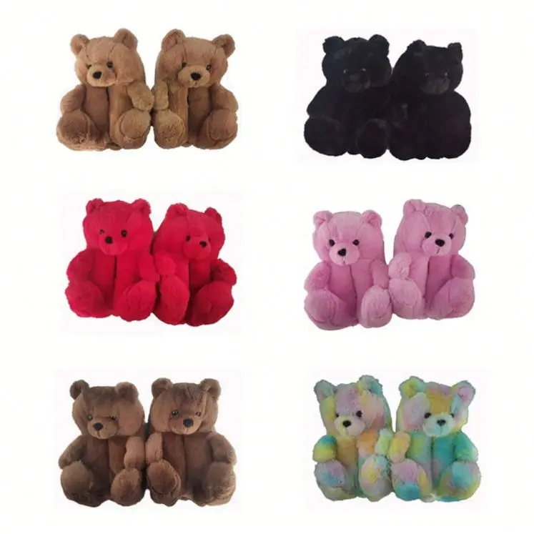 

Luxury Teddy Soft Fluffy Women Bear House Slippers Fur Slides Wholesale