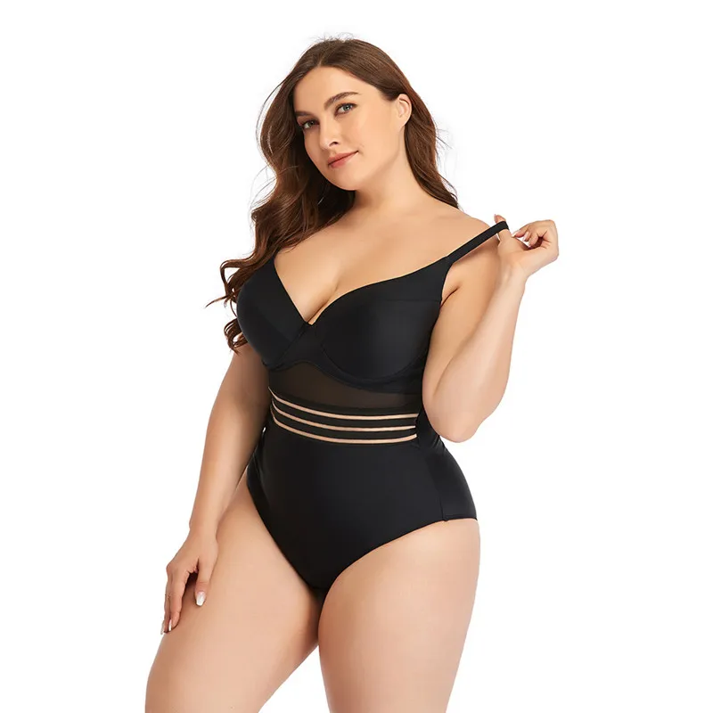 

ZY5171 Custom Label Fat Women Hollow Out Black One Piece Plus Size Swimwear