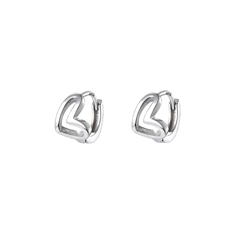 Factory Wholesale 925 Silver Earring Simple Heart Hoop Earrings for Women Gift Fashion Jewelry