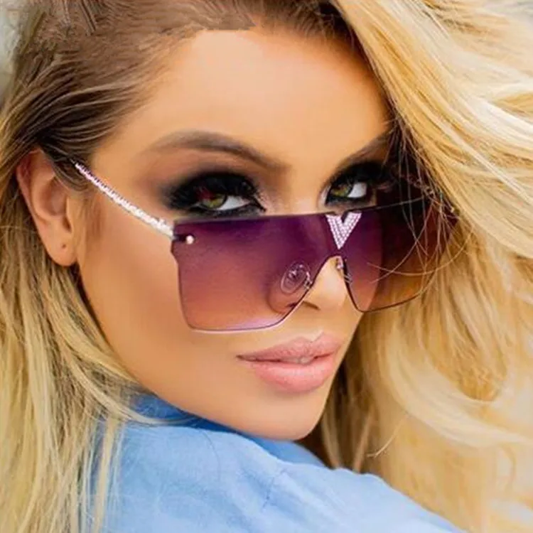 

2020 Fashion Retro Shades Gold Frame Sunglasses Rimless Metal Diamond Sun Glasses Women Sunglasses, As pictures or customized color