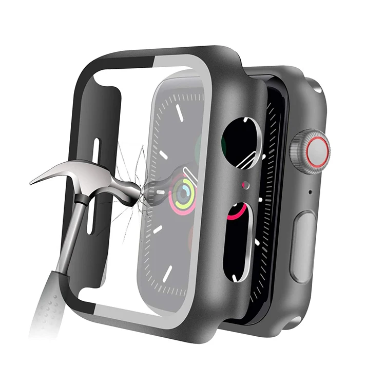 

for Apple Watch Overall Protective Cover Black Hard Case for Apple Watch Case with Glass Screen Protector