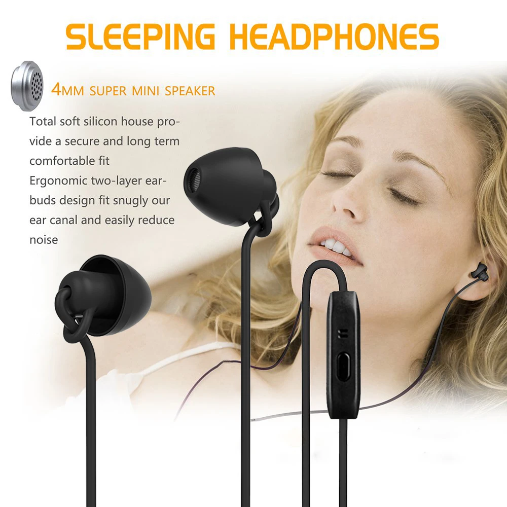 Noise Cancelling Wired Oem Sleeping Earphone With Mic Earbuds For Sleep