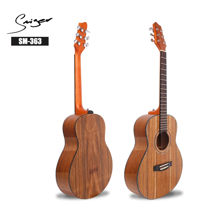 

E-shop hot sale mid range quality walnut wooden body small size 36 inch travel guitar acoustic SM-363, Nature color guitar