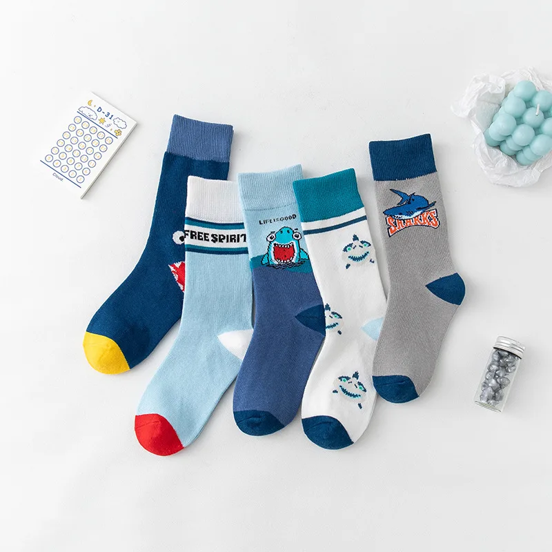 

Children Autumn Winter Cartoon Shark Camouflage Socks Boys And Girls Sports Pure Cotton Kids Long Socks, Regular/customized