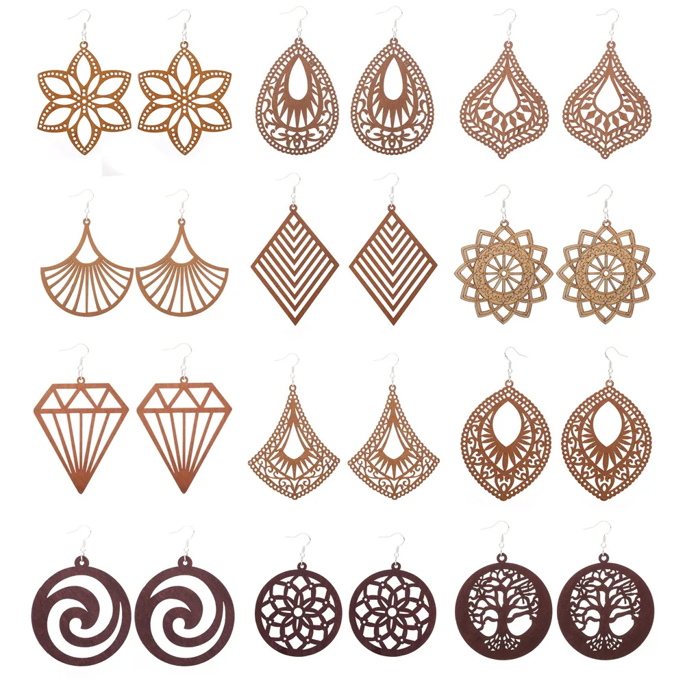 

Wooden African earrings small geometric wooden earrings for women