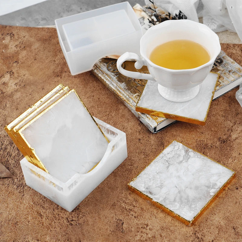 

J272 Hot Sell DIY Crystal Epoxy Resin Box Mould Square Coaster Storage Silicone Mold, White