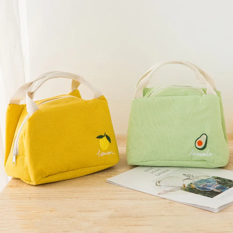 

Insulated Lunch Food Box Bags Kids Zipper Cute Bento Thermal Picnic Tote Lunch Bag For Women, Yellow, green, orange, pink