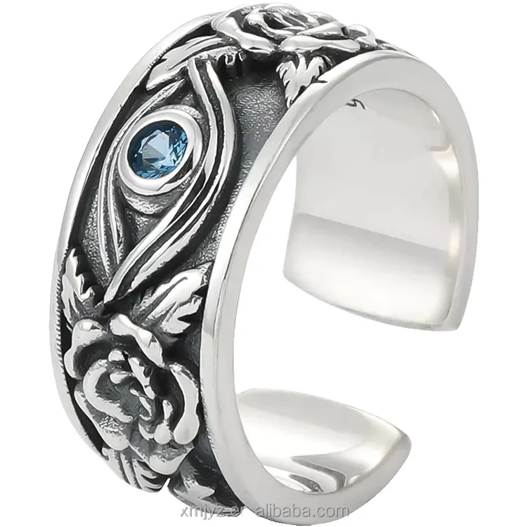 

Certified Factory Direct Sales: Sterling Silver Eye Of Horus Ring Men's Personality Vintage Rose Flower Open Silver Ring