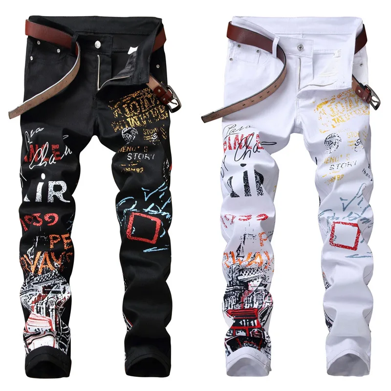 

2021 High Quality Wholesale Casual Trousers Designers Skinny Cotton Straight Street Print Denim Jeans Pants, As pictures