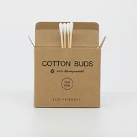 

100pcs plastic free biodegradable kraft paper box bamboo stick cotton buds