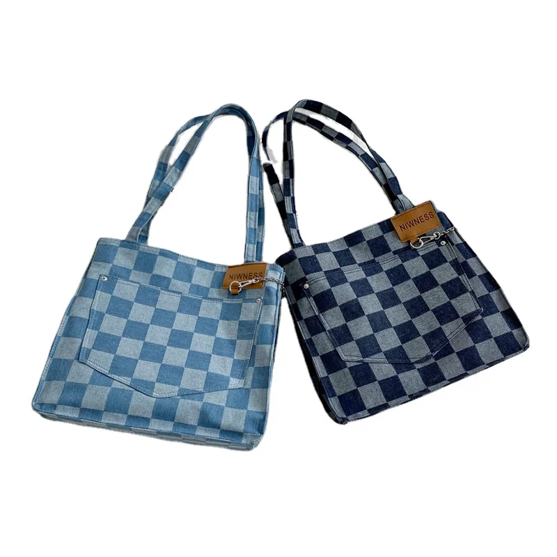 

Custom fashion new design patchwork denim tote chain ladies handbags women bags purses purse for woman women 2021