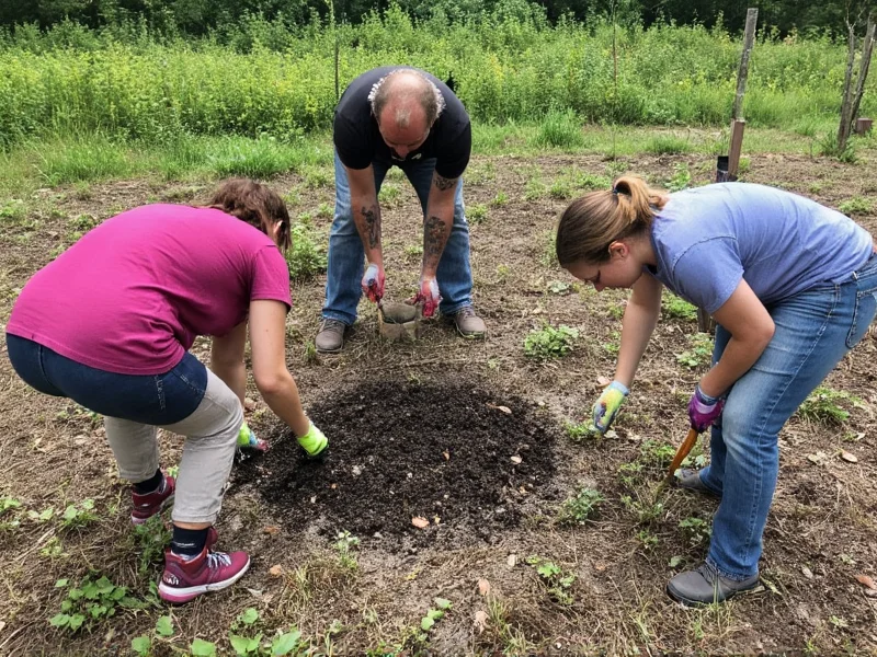 Community members planting indigo dye garden at Scotchtown craft cooperative