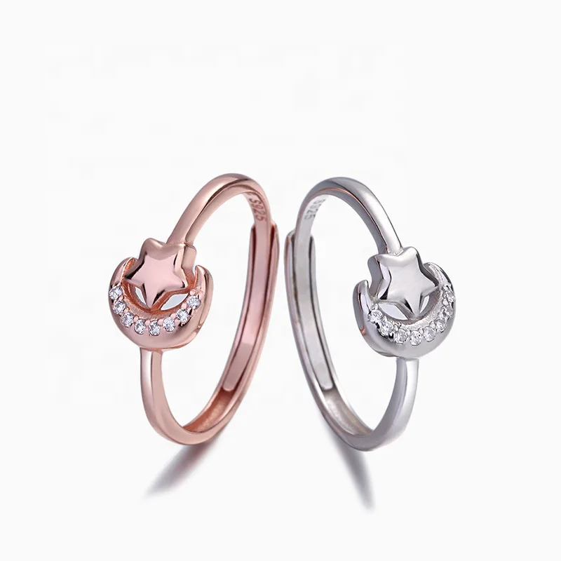 

Promotion Jewelry Nice Design Fashion Women Open S925 Sterling Silver Star Moon Ring, Silver, rose gold