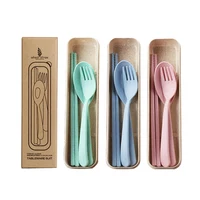 

Eco-Friendly Portable spoon fork chopsticks Biodegradable Wheat Straw Tableware Camping Travel plastic cutlery set with case