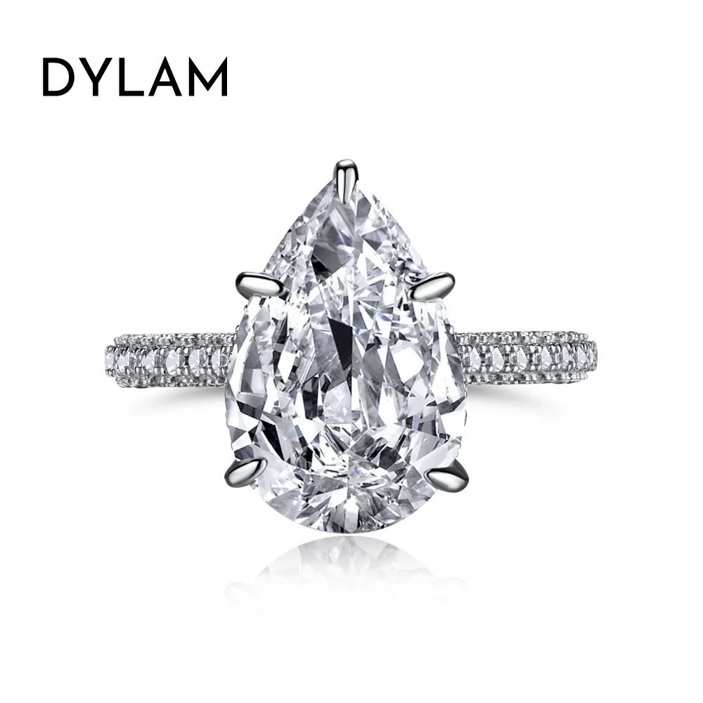 

Dylam Fine Jewelry 2023 Trendy 5ct Pear Shaped Cubic Zirconia CZ Engagement Rings Rhodium Plated 925 Sterling Silver