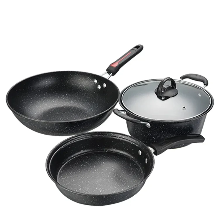 

3 Pieces Cookware Pans and Pot Nonstick Pots and Pans Set Non Stick Stone Cookware Kitchen Cooking Set