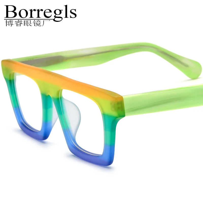 Borregls Multicolor Matte Acetate Glasses Frame Women 2025 Fashion Square Eyeglasses Optical Spectacles Men Thick Eyewear 19374