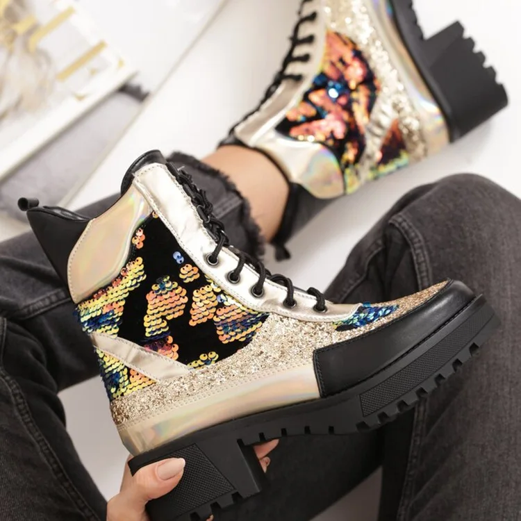 

2022 Platform Sneakers Casual Sequin Ladies Ankle Martin Boots Winter Shoes For Women Latest, Picture color