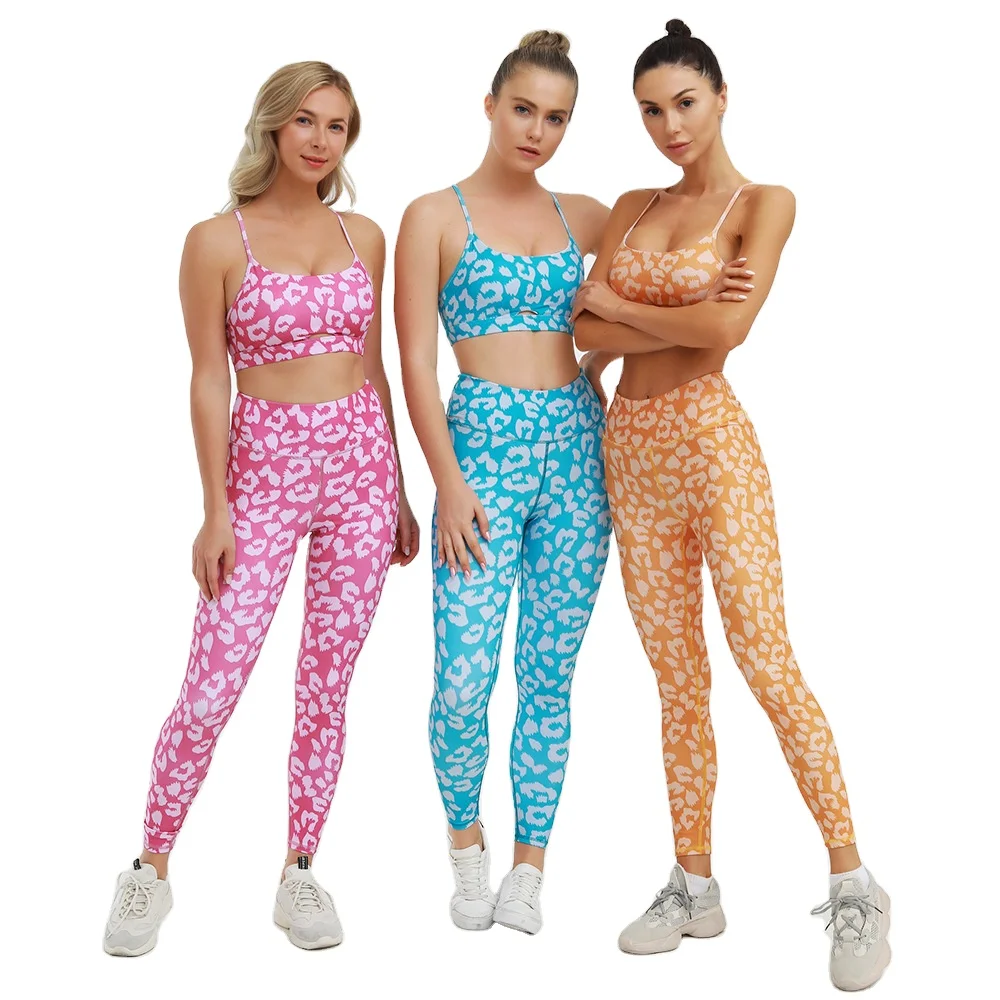 

HOT 2021 Custom printed high waist workout leggings set women sport gym yoga set tight bra and leggings set, Customized colors