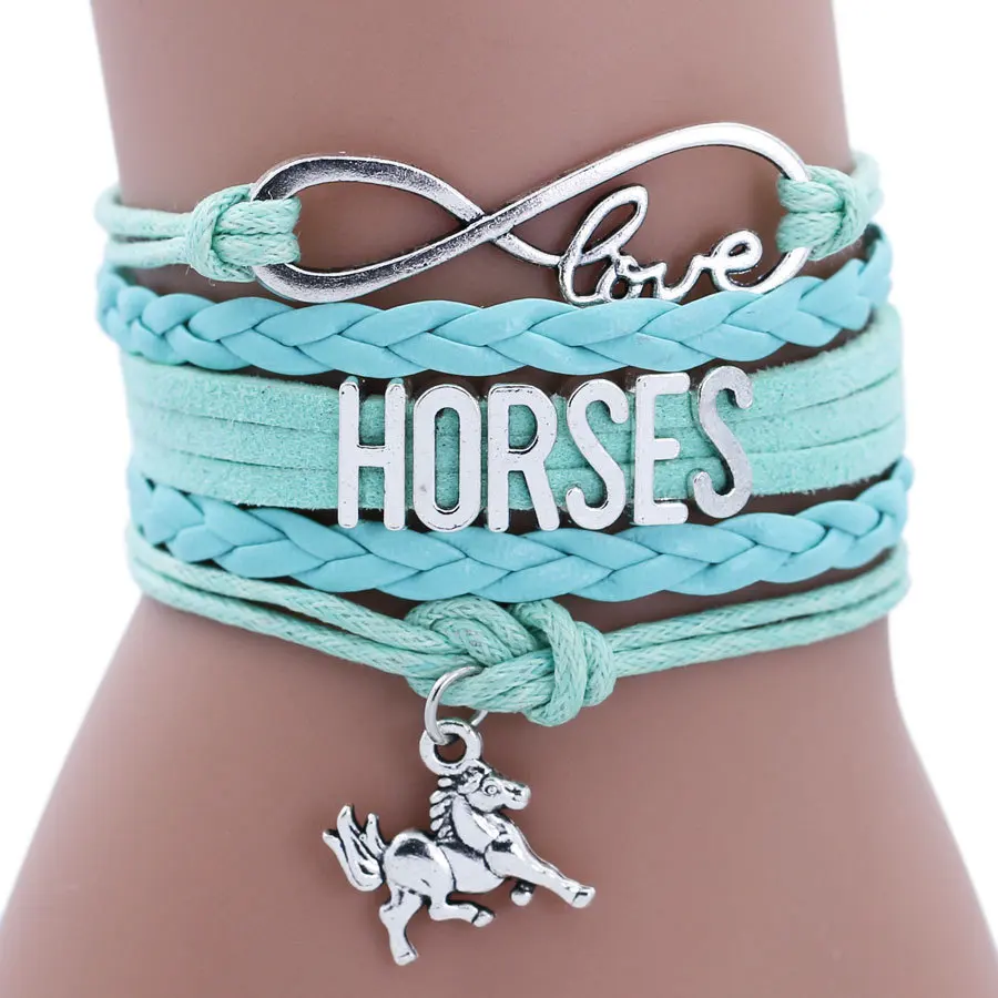 Amaazon top selling horse leather bracelets layers horse word bracelet horse braided bracelets in good price