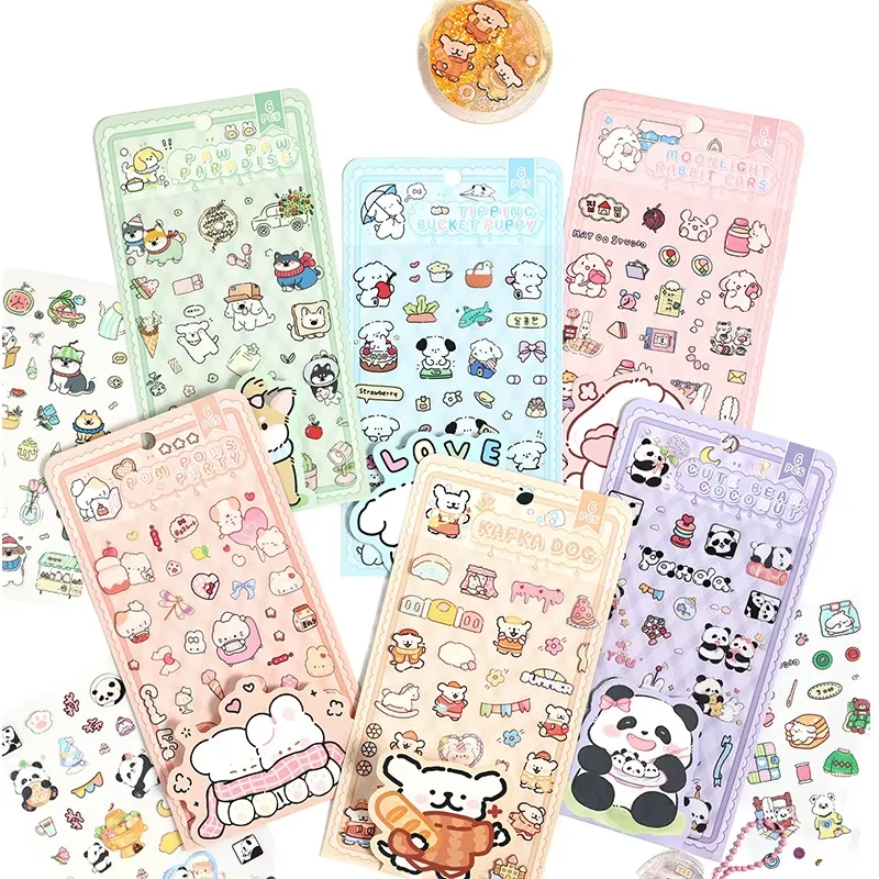 6 Sheets Per Package Cute Cute Children's Handbook Stickers Korean Cartoon Cut Film Handbook Stickers