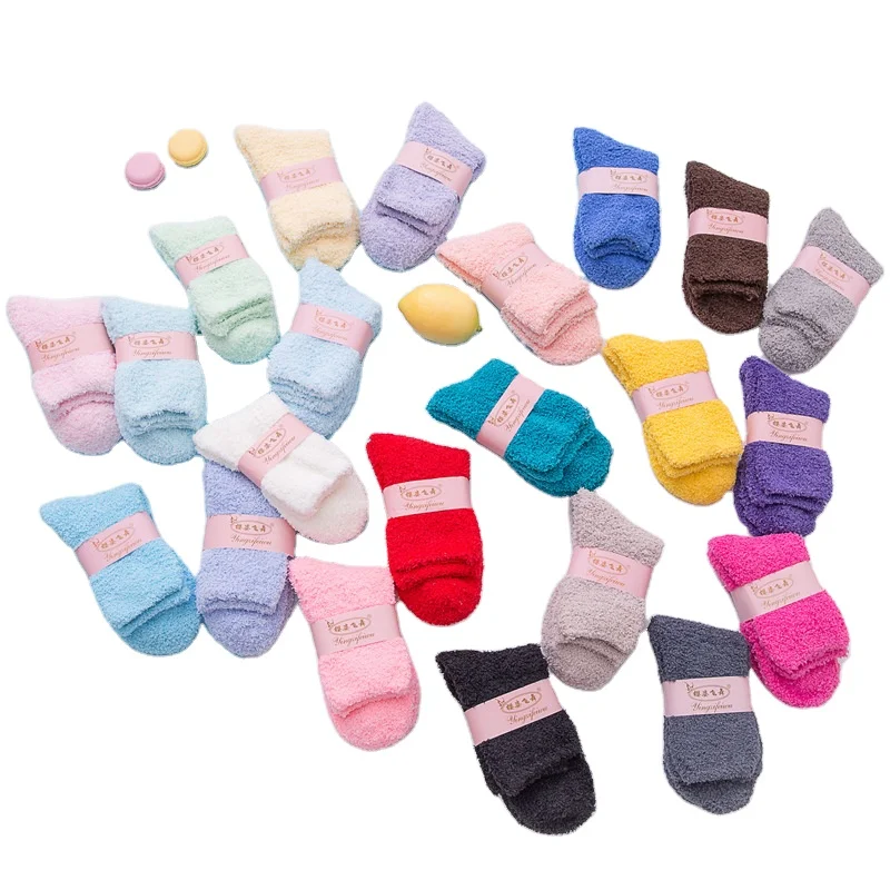 

Winter Special Design Custom Logo Socks Candy Colorful Coral Fleece Fuzzy Socks lovely winter socks, As picture