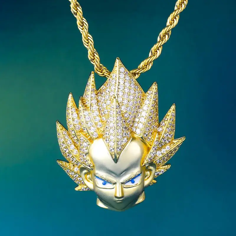 

KRKC&CO Hip Hop Jewelry 14k Gold Anime Dragon Ball Z Pendant Son Goku Vegeta Iced Out Dragon Ball Figures Pendant