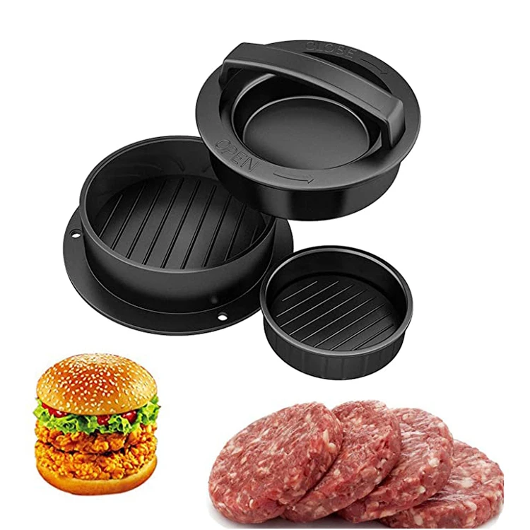 

kitchen accessories Factory Wholesale 3in1 non Stick plastic Press Patty Maker round Hamburger Patty Molds