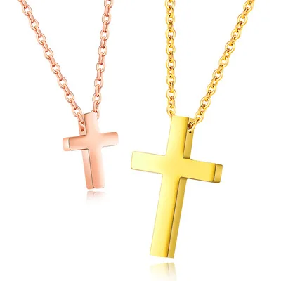 

Simple Retro Polished Cross Pendant Necklace Titanium Steel Gold Plated Cross Necklace