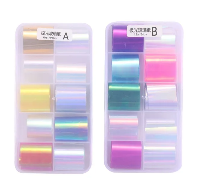 

Nail Art Colorful Laser Cellophane 12 colors Irregular Aurora Candy Glass Paper Nail Sticker