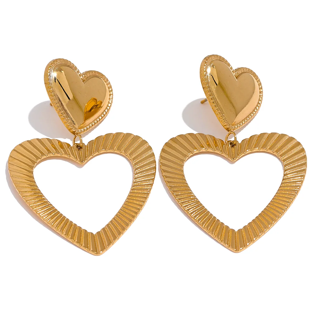 

JINYOU 533 Heart Hollow Pendant Drop Dangle Stainless Steel Metal Stylish Earrings Women Charm Statement Bijoux Jewelry