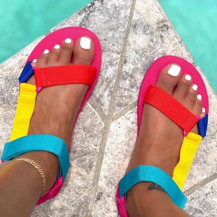 

2022 New Fashion Beach shoes women's summer color matching sandals casual large size women's shoes with strap flat shoe