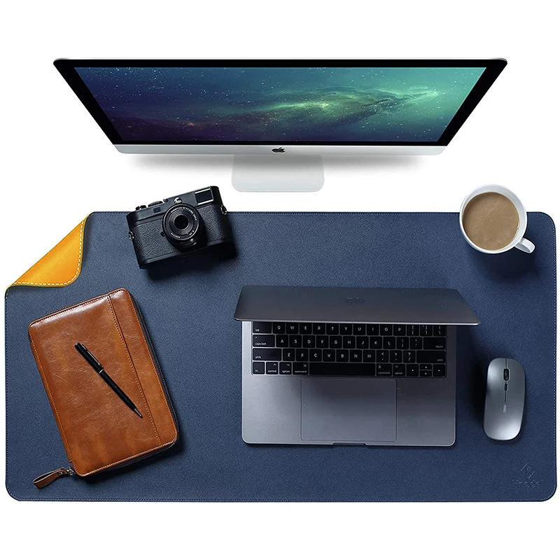 

Wholesale Custom Multifunctional Dual-Sided Desk Mat Handmade Leather Desk Blotter Protector Computer Laptop Mouse Mat, Customized color