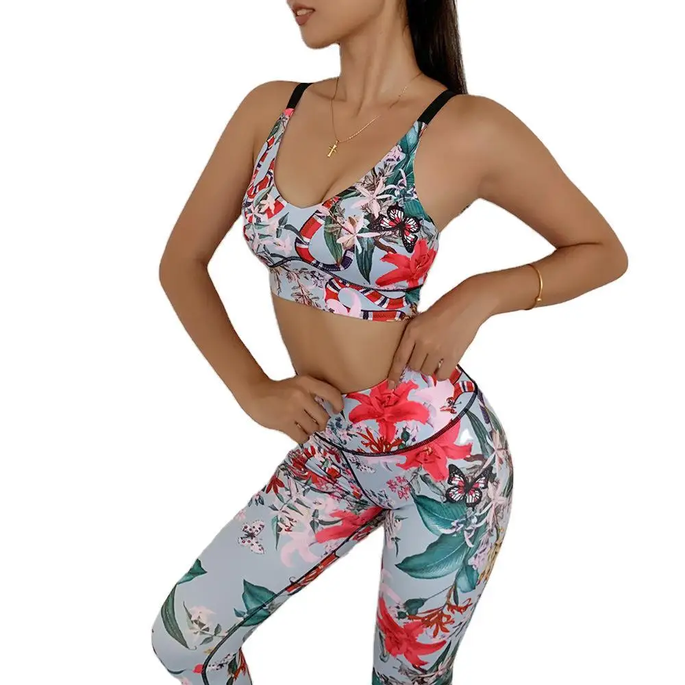 

Women's Workout Clothes Two Piece Sports Floral Printed Gym Wear Set, Picture