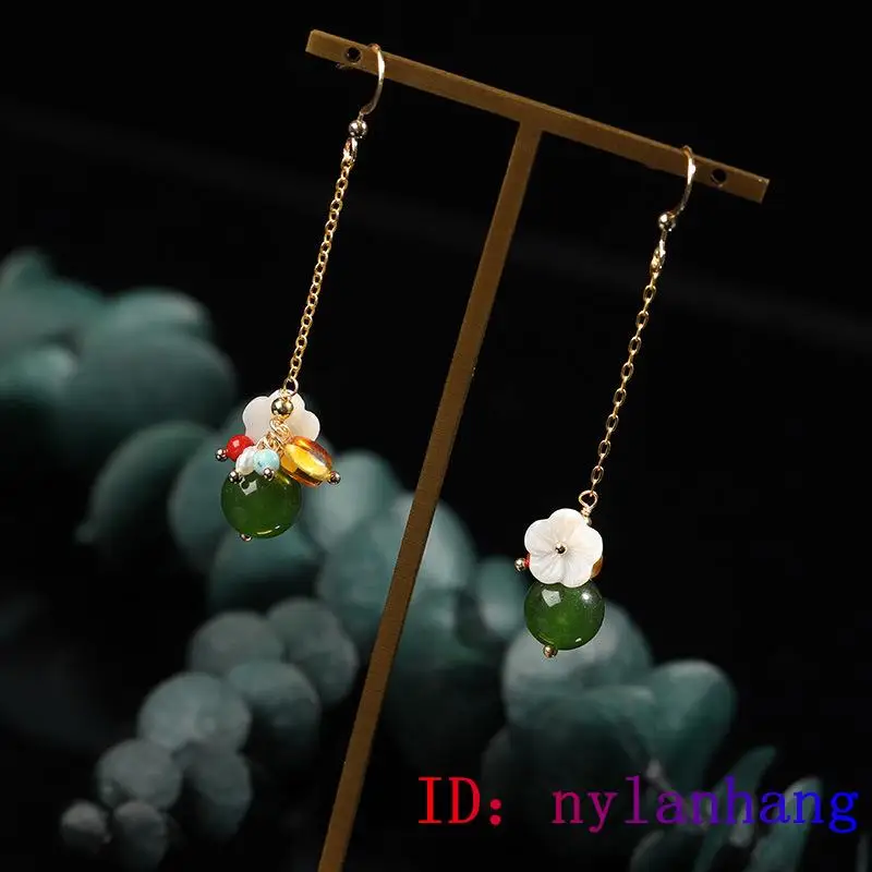 

Green Jade Flower Earrings Amulet Jewelry Zircon Crystal Chalcedony 925 Silver Fashion Natural Women Charm Gemstone Gifts