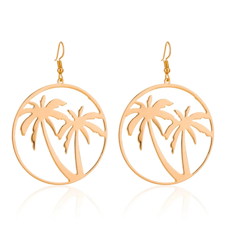 

JUHU New gold silver hollowed-out coconut tree leaf alloy ear buckle simple cute earrings classic metal alloy jewelry for women