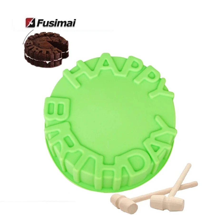 

Fusimai Happy Birthady Baking Pan Trays Mousse Pizza Pie Flan Jello Pastry Brownie Round Silicone Cake Mold