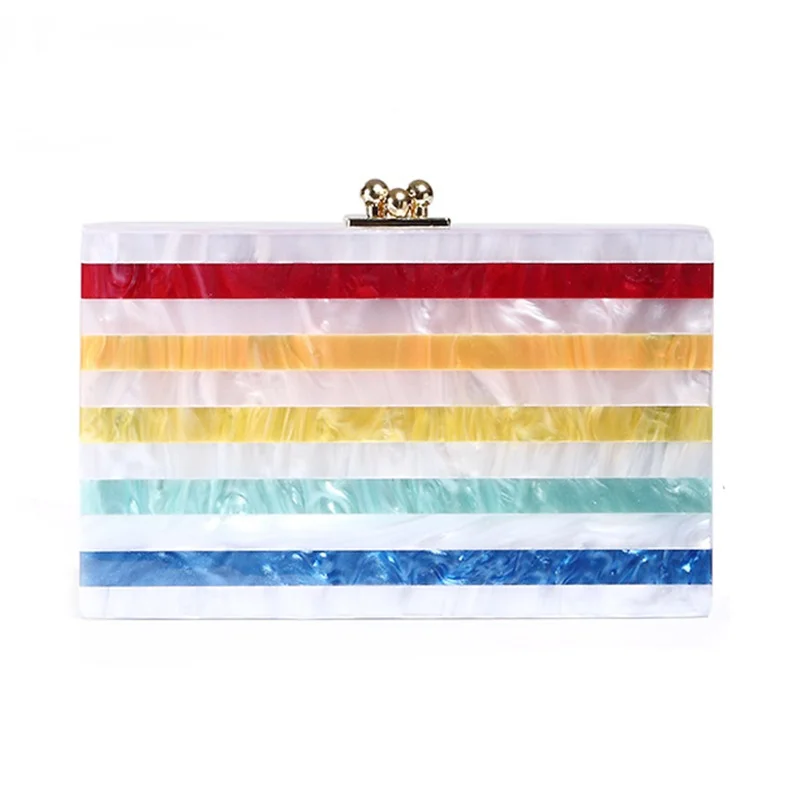

Luxury Designer Acrylic Bag Purse Colorful Stripe Patchwork Clutch Bag New Exquisite Women Handbag Chain Shoulder Bag