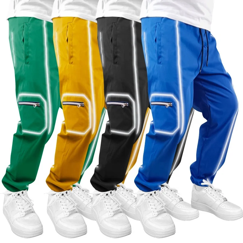 

new release of cargo pant men multi-bag reflective long tech pants trouser reflective six pocket cargo pants for men, White black blue brown red yellow green navy