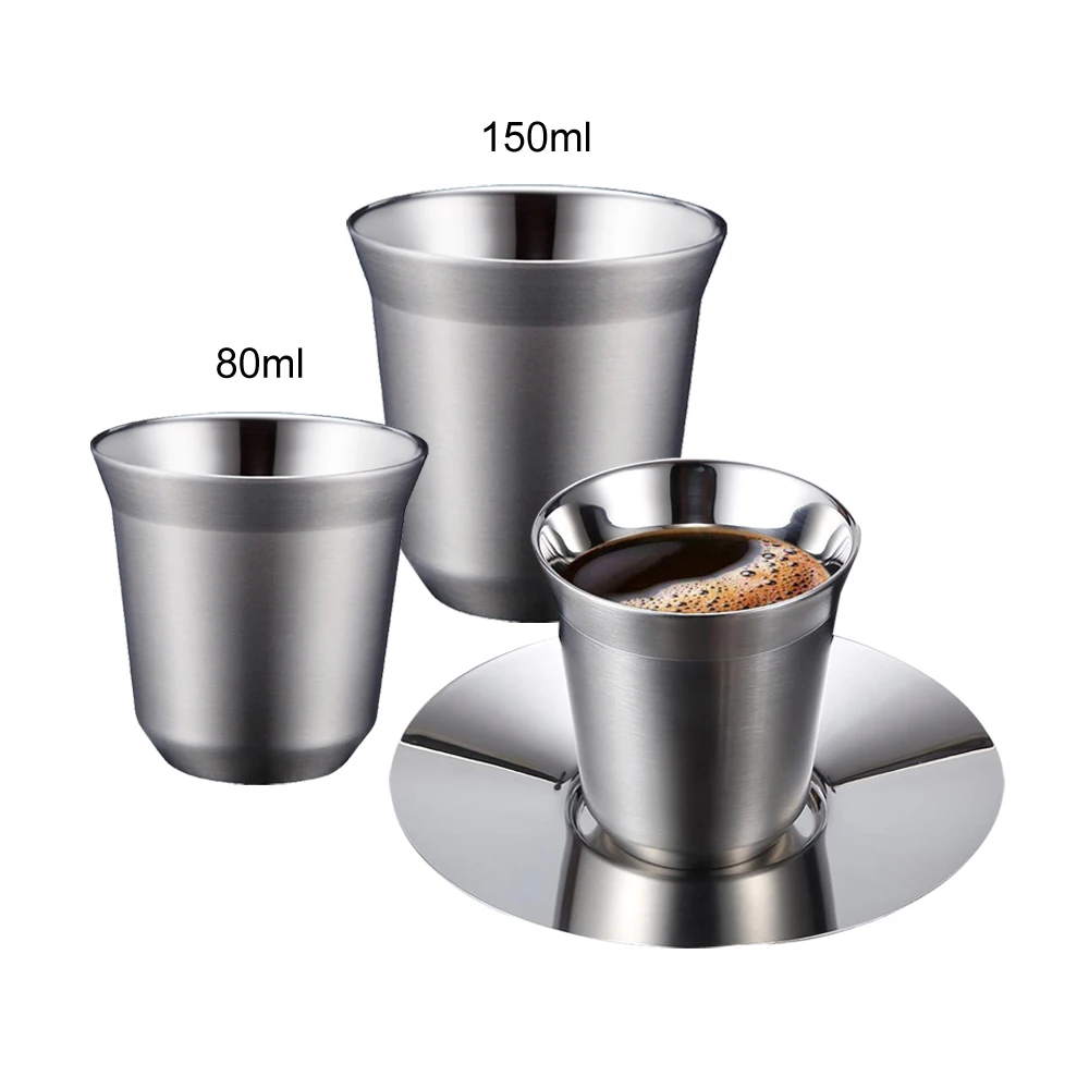 

80ml/150ml double wall coffee espresso stainless steel cup without handle, Stainless steel color