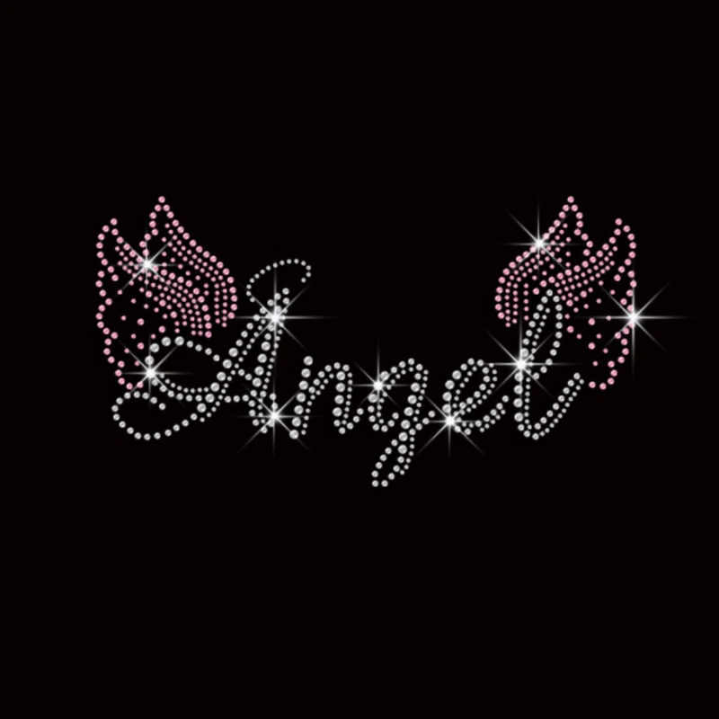 

Angel word rhinestone applique angel wings iron on transfers, Crystal,pink