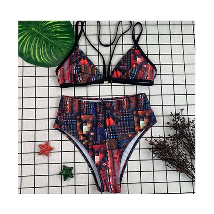 

Women plus size swimwear two piece summer vacation high waisted print bikini swimsuits