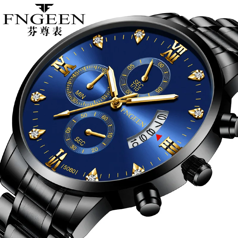 

FNGEEN 5080 New Sell Quartz Men's Watch Fashion Luxury Business Man Watches Men Wrist Sport Diamond Dial Date Clock Reloj Hombre, 8-colors