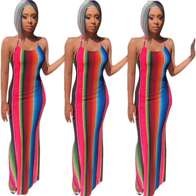 

ot sale of rainbow stripe European and American dress dresses