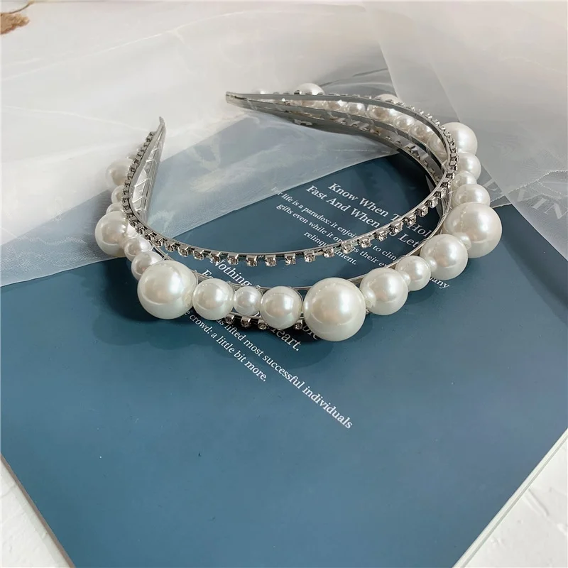 

Jachon New baroque exaggerated queen set diamond pearl hair hoop fashion personality temperament diamond hair accessories, As picture