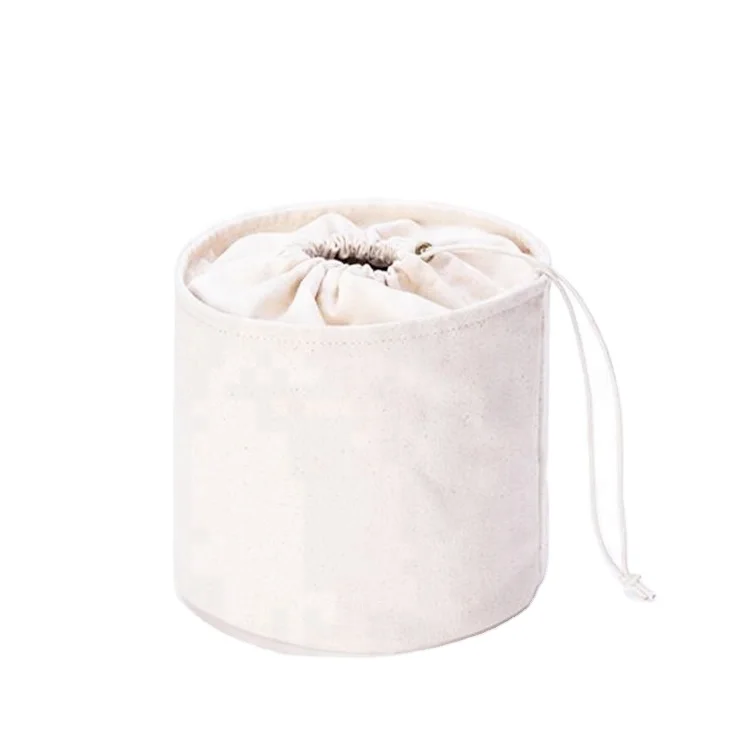 

Newest makeup printing travel organizer plain round canvas cosmetic pouch drawstring toiletry bag, Customized color
