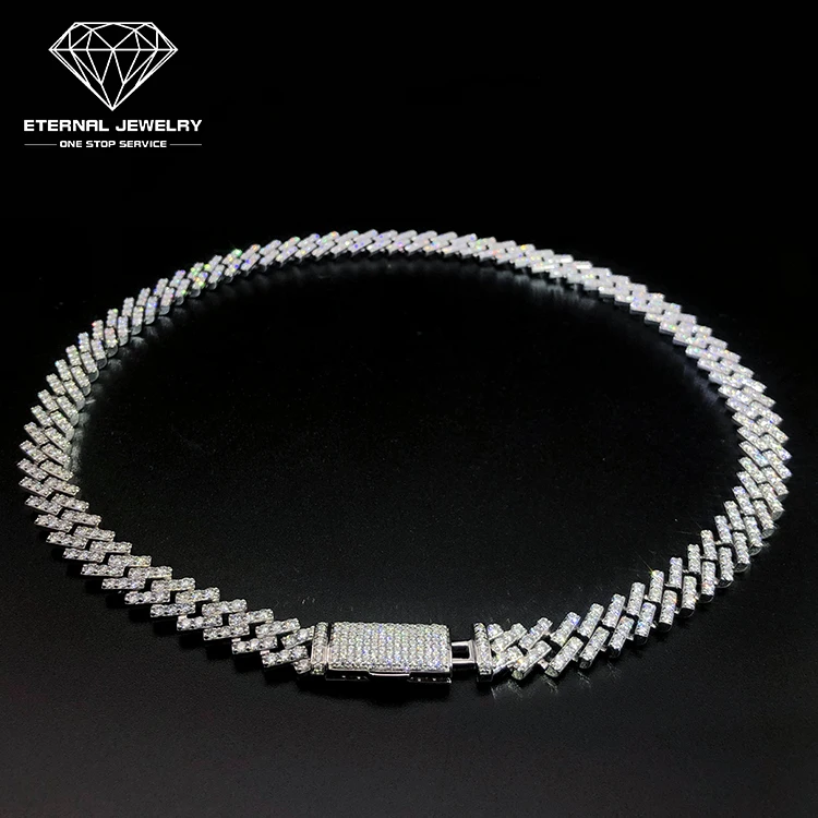 

8-26 18inch Solid S925 Silver 9k 10k 14k 18k Gold 10mm Moissanite Diamond Iced out Cuban Chain Hip Hop Tennis Necklace for Men