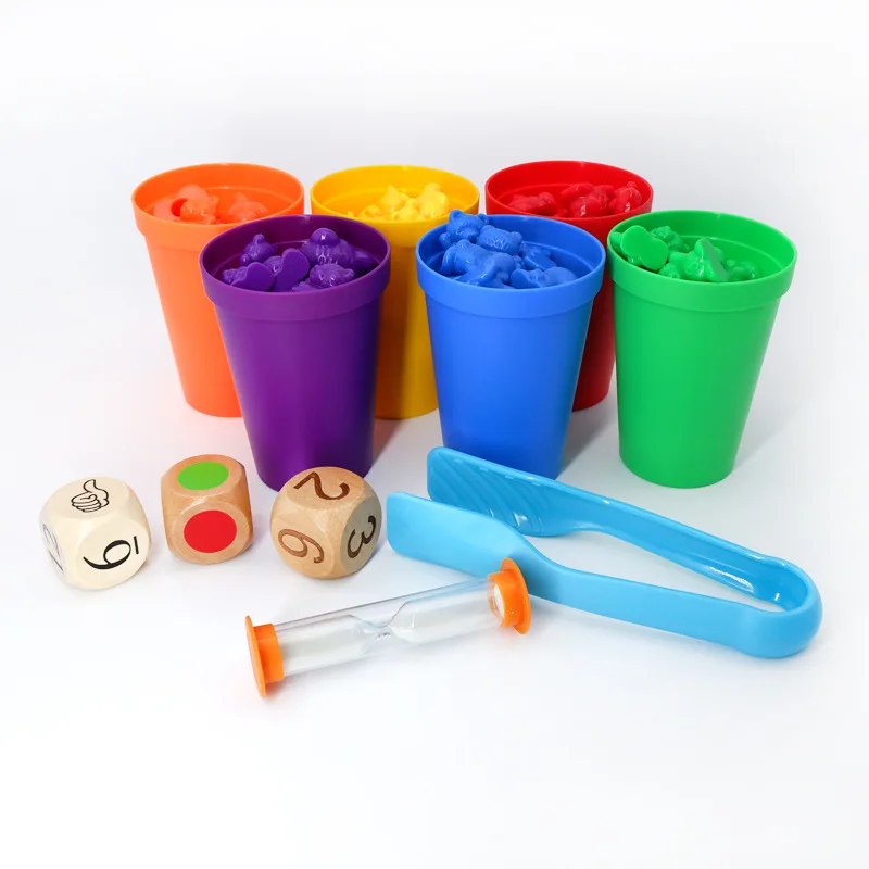 

Montessori Rainbow Bears Matching Game Toys Counting with Stacking Cups Educational Toy for Kids