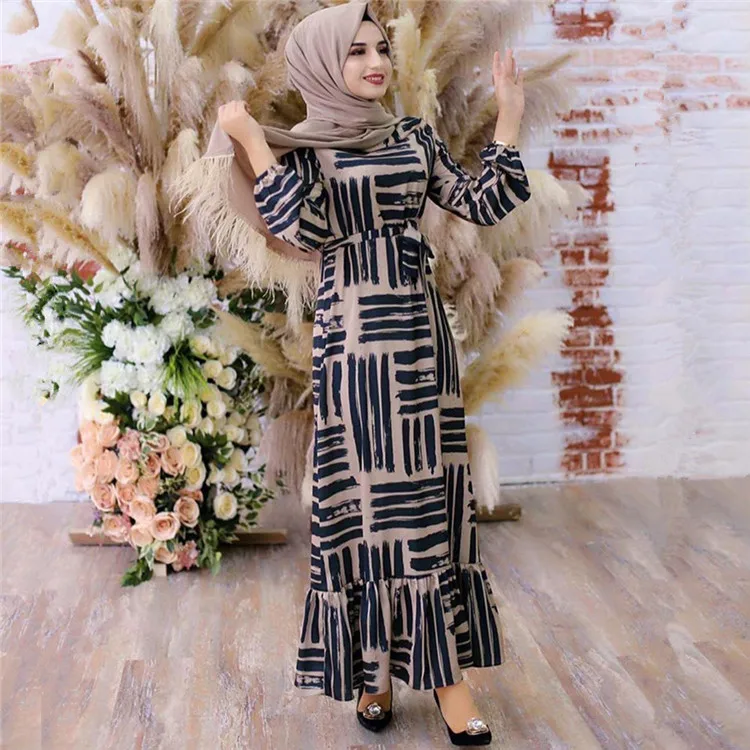 

GH-LR357 Fashion Printed Abaya Women Muslim Long Dress Dubai Abayah Islam
